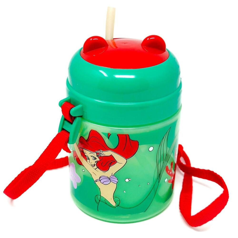 Disney Little Mermaid Ariel Cup Vintage Green Thermos Sippy Straw Shoulder Strap